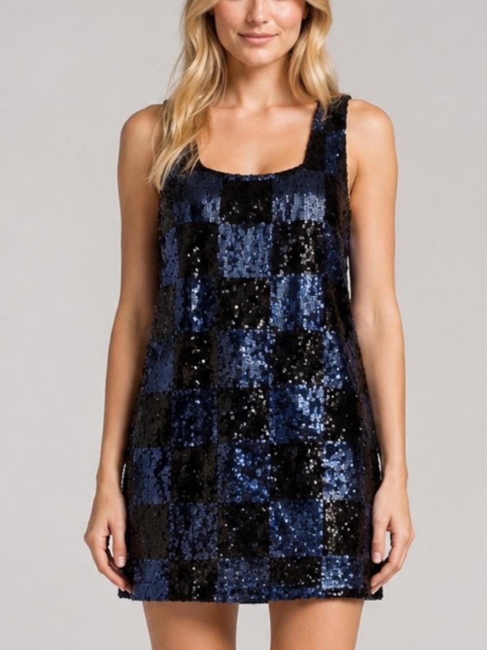 Alice + Olivia Blue Black Sequin Checkered Mini Dress Size Medium 6092